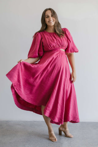 Bump-Friendly Wedding Guest Outfit Hire in hot pink
