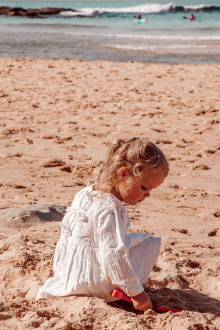 Annabelle White Cotton Dress - Muslin Cotton Girl Dresses For Hire Australia - White Longsleeves Girl Dress Hire Australia