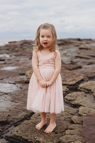 Arabella and Rose Dusty Rose French Chloe Sleeveless Dress - Cotton-Lined Tulle Skirt Girl Dresses For Hire Australia - Birthday Party Dress Australia