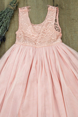 Arabella and Rose Dusty Rose French Chloe Sleeveless Dress - Girl Dresses For Hire Australia - Elastic Waist and Scalloped Lace Details Dress for Girls Australia