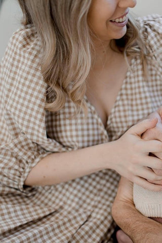 Bird and Kite Eloise Gingham Dress - For Sale - Brown Maternity Dress Hire - Gender Neutral Baby Shower Dress hire Australia - Baby shower Dress hire - Photoshoot Dress Hire Australia