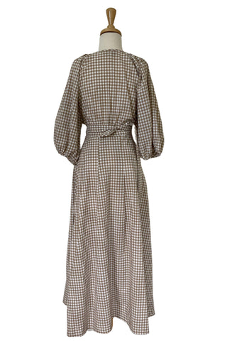 Bird and Kite Eloise Gingham Dress - Brown Maternity Dress For Sale - Gender Neutral Baby Shower Dress For Sale Australia - Baby shower Dress For Sale- Photoshoot Dress For Sale Australia