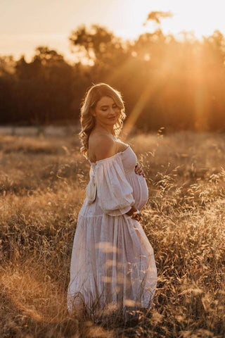 Soft ivory maternity dress hire - Bird and Kite Isabella Dress available in sizes XS to XL.