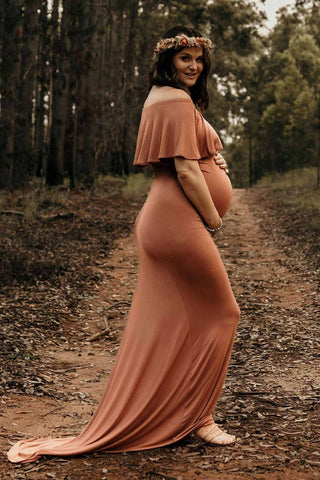 Show off your pregnancy curves Maternity Dress Hire Australia - Bloom Maternity Monaco Off The Shoulder Maxi