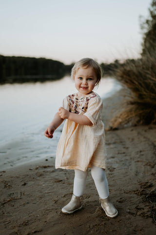 Bonjour Vintage Dress - Apricot - Soft Flowy Girl Dresses For Hire Australia - 3/4 Sleeves Girl Dresses For Hire Australia