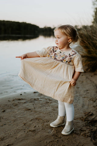 Bonjour Vintage Dress - Apricot - Pleated High Waist Girl Dresses For Hire Australia