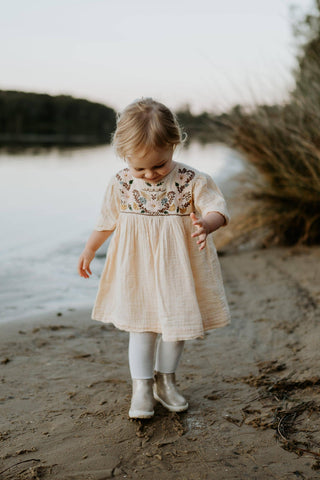 Bonjour Vintage Dress - Apricot - Double Voile Cotton Dress Australia - Girl Dresses For Hire