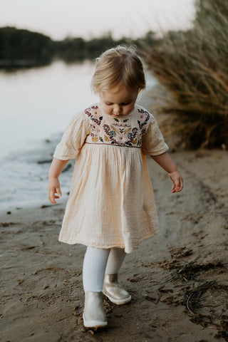 Bonjour Vintage Dress - Apricot - Dainty Floral Embroidered Girl Dresses For Hire Australia