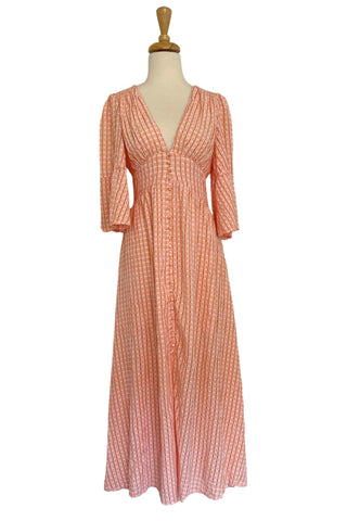 Mama Rentals Chantel Peach Maxi Dress in a mannequin
