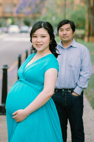 Chelsea Cotton Maternity Maxi Dress - Teal - For Sale: Maternity Dress For Sale with adjustable back tie - Bump Friendly Dress For Sale