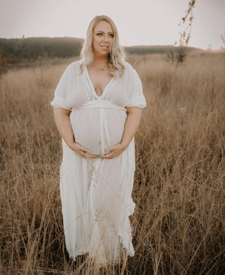 Timeless Bone Color Maternity Dress Hire - Chic Le Frique Ophelia Maxi Dress - Bone