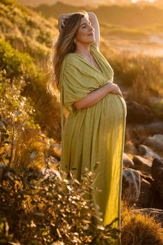 Chic Le Frique Ophelia Maxi Dress -Pistachio - Made of Organic Cotton Gauze - Maternity Dress Hire