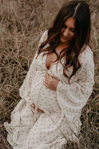 Maternity Dress Hire - Co & Ry Audrey Maxi, Flattering Silhouette, Floaty Skirt, Nude Lining