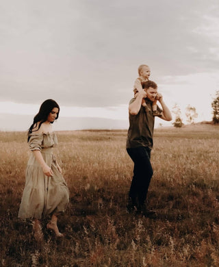 Co and Ry Goldie Maxi -Sage: One Size Family Photoshoot Dress Hire - Sage Family Photoshoot Dress Hire - 100% Cotton Family Photoshoot Dress Hire - Elasticated Neckline & Waist Family Photoshoot Dress Hire - Bump Friendly Family Photoshoot Dress - Flowy Family Photoshoot Dress Hire - Tiered skirt family photoshoot dress hire