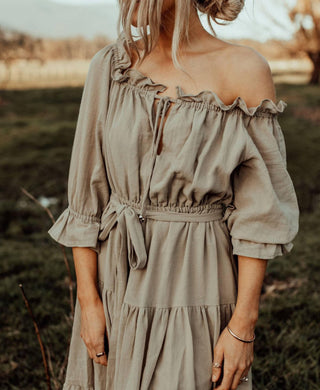 Gold Bead Detail Maternity Dress Hire - Co and Ry Goldie Maxi - Sage - Family Photoshoot Dress Hire