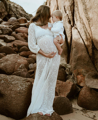 Co and Ry Harriet Maternity Dress Hire - Sheer Lace Gown - Ideal for Pregnant and Postpartum Mums