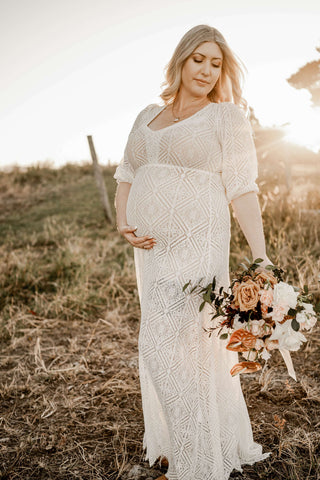 Co and Ry Harriet Dress - Maternity Wedding Dress Hire - Elegant Sheer Lace Gown