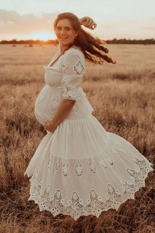Co & Ry Marigold Dress - Feminine and Romantic - Delicate Cutwork Embroidery - Maternity Dress Hire Australia