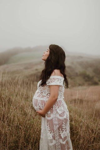 One Size Maternity Dress Hire - Coven & Co Raven Cold Shoulder Dress - Sheer Lace Off The Shoulder Dress
