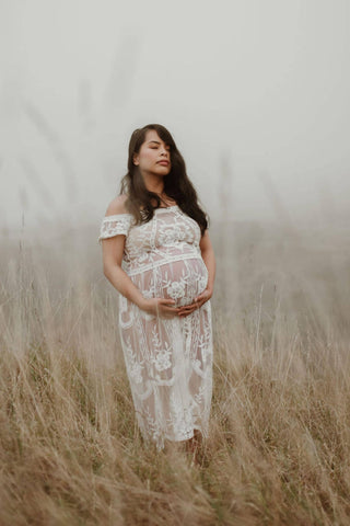 Elegant Off-the-Shoulder Maternity Dress Hire - Coven & Co Raven Cold Shoulder Dress - Sheer Lace Off Shoulder Dress