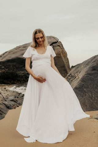 Coven & Co Halo Gown - For Sale: Maternity Dress For Sale - Deep Plunge V-Neckline Maternity photoshoot dress