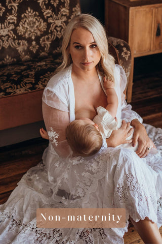 Family Photoshoot Dress Hire -  Breastfeeding-Friendly - Coven & Co Lover Gown: Versatile Fit for All Bump Sizes, Elastic Waist for Comfort, Adjustable Bust Line with Hidden Clasps, Sizes XS to XL
