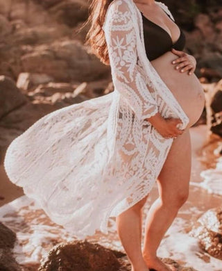 Feminine Lace Maternity Dress Hire - Maternity Dress Hire - Coven & Co Raven Lace Kimono