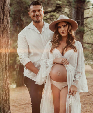 Feminine Lace Maternity Robe - Maternity Dress Hire - Coven & Co Stevie Robe