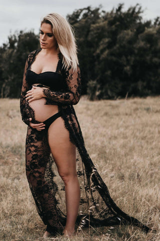 Maternity Dress Hire - Eve Lace Kimono - Black - Show off Pregnant Curves