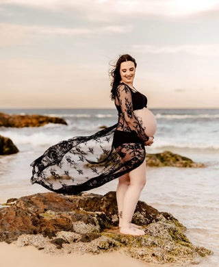 Stretchy Lace Robe Rental - Maternity Dress Hire - Eve Lace Kimono - Black