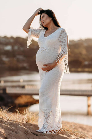 Maternity Dress Hire - Fillyboo Brooke Crochet Maternity Maxi Dress - Comfortable & Stylish