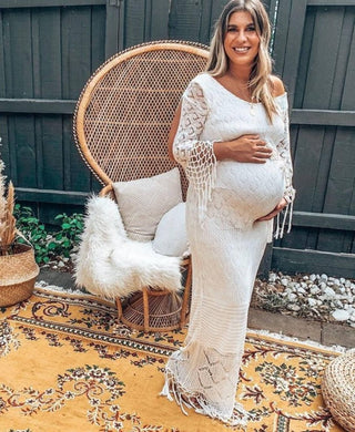 Capture stunning photos with this romantic maternity dress hire - Fillyboo Brooke Crochet Maternity Maxi Dress