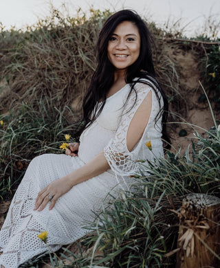 Plunge Neckline Maternity Dress Hire - Maternity Dress Hire - Fillyboo Brooke Crochet Maternity Maxi Dress