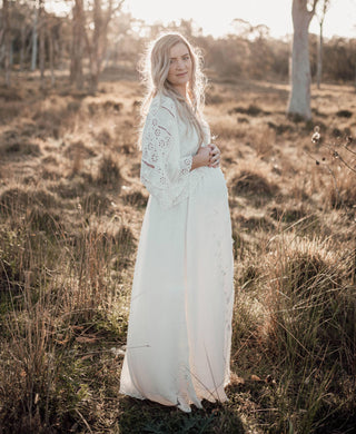 Your go-to maternity dress hire - Fillyboo 'CLEO' in Ivory colour, sizes Petite, XS, M, and XL.