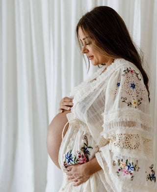 Photoshoot Maternity Dress Hire - Fillyboo Charm Your Way Embroidered Maxi Dress- Rosey Tea