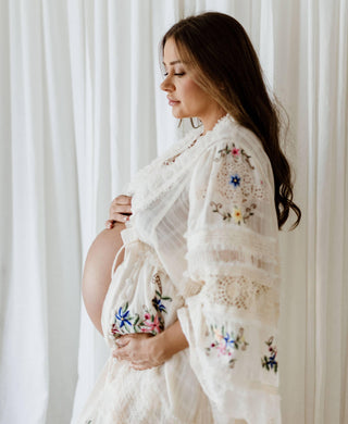 Boho-Inspired Maternity Dress Hire - Cotton Material - Fillyboo Charm Your Way Embroidered Maxi Dress- Rosey Tea