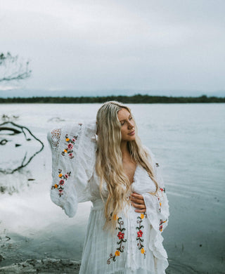 Maternity Dress Hire in Size XL - Fillyboo Charm Your Way Embroidered Maxi Dress - White