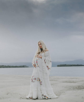 Capture stunning photos with this romantic maternity dress hire - Fillyboo Charm Your Way Embroidered Maxi Dress - White
