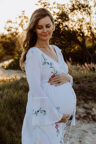 Fillyboo Stevie Maxi Dress for Maternity Dress Hire - Stunning Cut-Work Embroidery