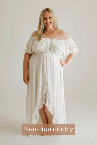 off the shoulder white plus size photoshoot dress hire