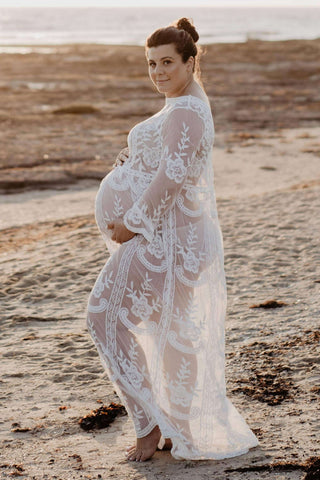 Maternity Dress Hire - Fleur Ivory Lace Maxi, Romantic and Feminine, Crochet Floral Embroidery