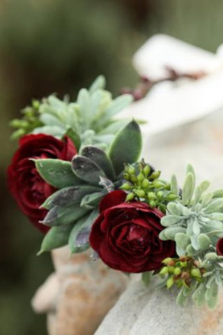 Handmade Artificial Flower Crowns for Rent - Maternity Dress Hire - Flower Crown - Burgundy Roses With Succulent Plants - Rustic Flower Crown - Boho Flower Crown - One Size Fits All Flower Crown