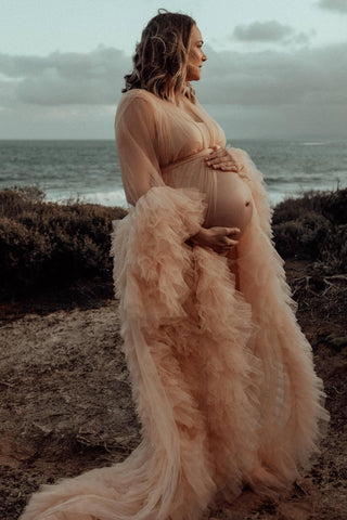 Gigi Tulle Robe - Beige - Maternity Photoshoot Robe - Breathtakingly Beautiful Photoshoot Robe