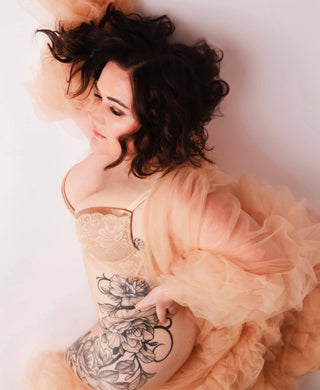 Boudoir Photoshoot Robe Rental - Gigi Tulle Robe - Beige - Maternity Photoshoot Robe - Maternity Dress Hire