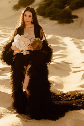 Gigi Tulle Robe - Black - Maternity Photoshoot Robe - Breathtakingly Beautiful Photoshoot Robe - Maternity Dress Hire