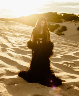 Rent Gigi Tulle Robe - Black - Maternity Photoshoot Robe - Dramatic Organza Ruffles - Maternity Dress Hire