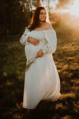 Maternity Dress Hire - Girl And The Sun Paros Maxi Dress - Oatmeal - Romantic Vintage Style - 30% Linen 70% Cotton