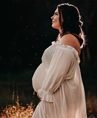 Rent Hazel & Folk Emmaline Maxi Gown - White - Off the Shoulder Maternity Dress Hire