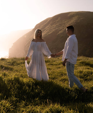 Maternity Wedding Dress Hire - Hazel & Folk Emmaline Maxi Gown - White - Capture stunning photos - Hire now for maternity and beyond!