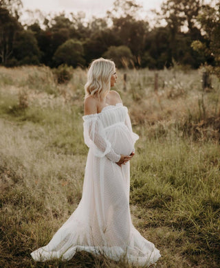Flowy Tulle Maternity Dress Hire - Isadora Tulle Maternity Maxi Gown with Nude Lining